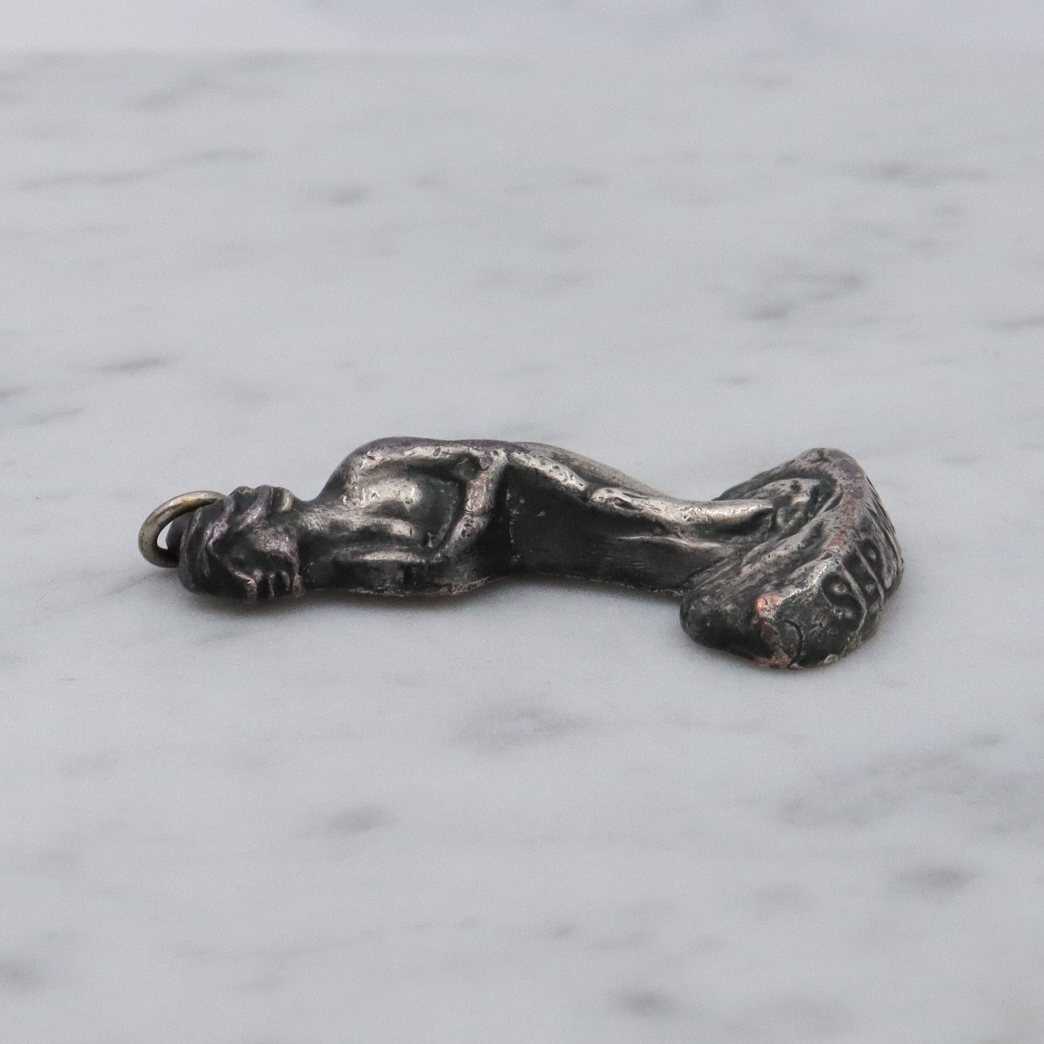 Rare Antique silver plated "September Mourn" statue charm pendant